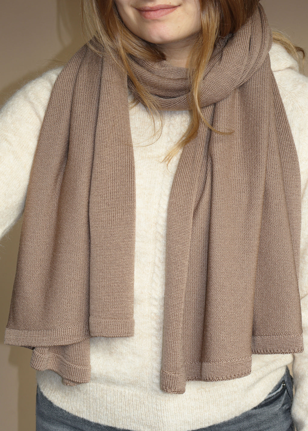 Penelope sjaal van merinowol camel